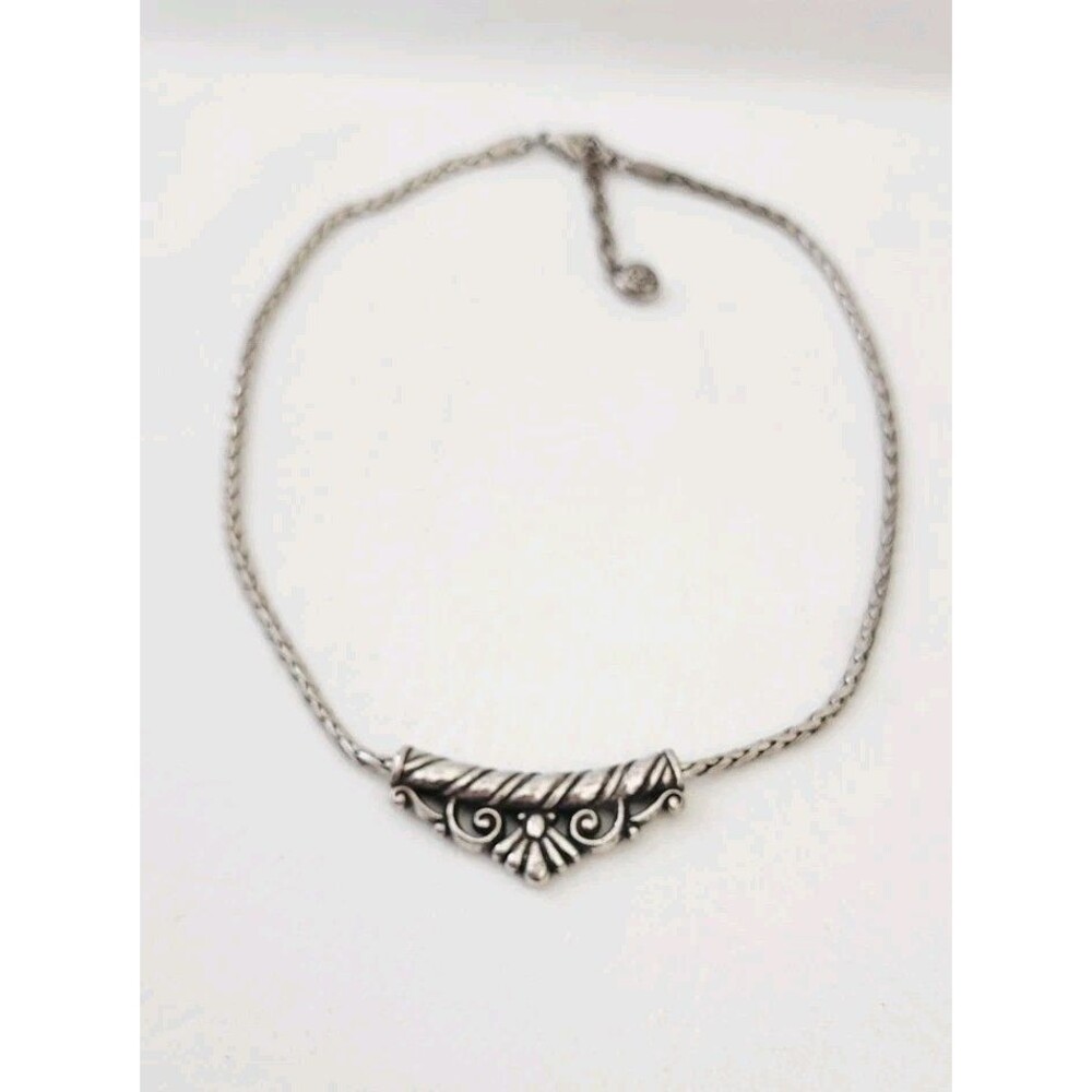 Brighton Retired Ornate Slide Pendant Necklace Silver Tone Deco Style